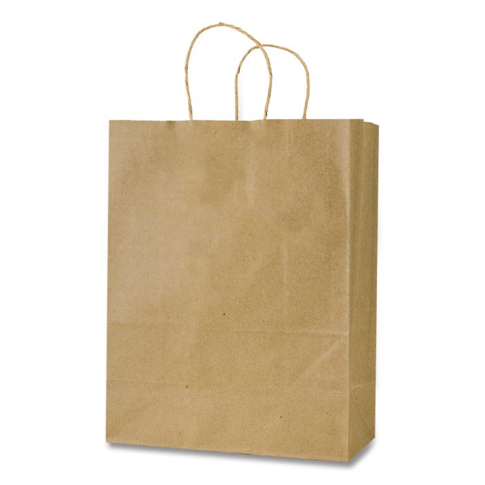 15140019 Get Reddi Paper Bags, Pixie Size, 60# Basis Weight, Twisted Rope Handles, 10" x 5" x 13", Brown, 250/Carton - Image 1