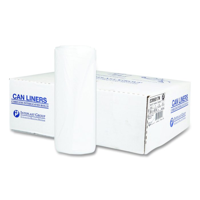 893879 High-Density Commercial Can Liners, 60 gal, 17 mic, 38" x 60", Clear, Interleaved Roll, 25 Bags/Roll, 8 Rolls/Carton - Image 1