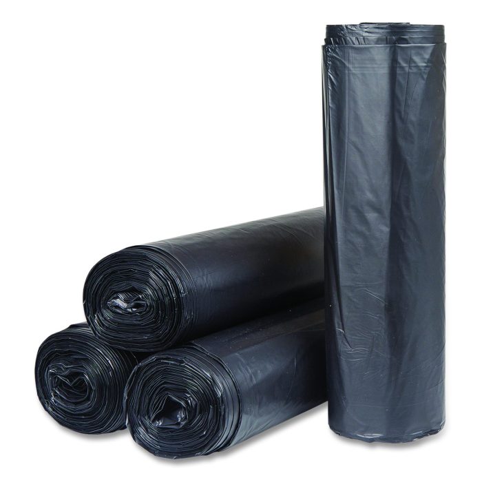890509 High-Density Commercial Can Liners, 56 gal, 22 mic, 43" x 48", Black, Interleaved Roll, 25 Bags/Roll, 6 Rolls/Carton - Image 1