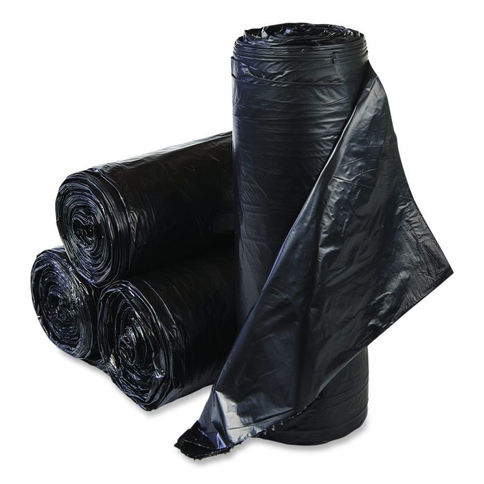 895656 High-Density Commercial Can Liner Value Pack, 60 gal, 19 mic, 38" x 58", Black, Interleaved Roll, 25 Bags/Roll, 6 Rolls/CT - Image 1