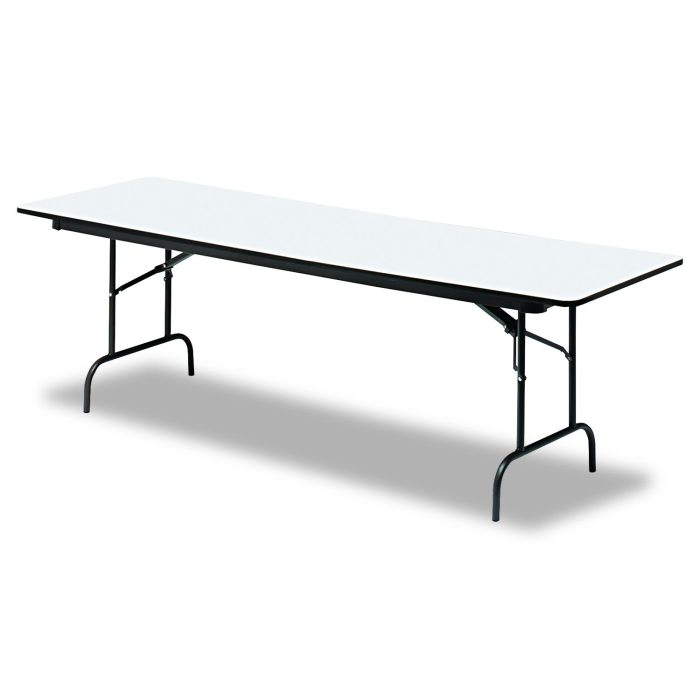 53743 OfficeWorks Commercial Wood-Laminate Folding Table, Rectangular, 96" x 30" x 29", Gray/Charcoal - Image 1