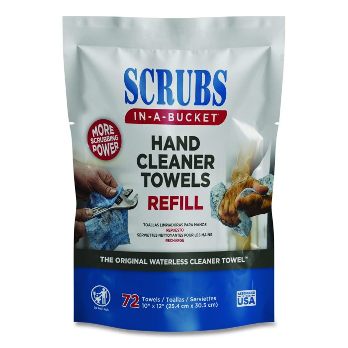 15061791 Hand Cleaner Towels, SCRUBS in-a-Bucket Refill, 1-Ply, 10 x 12, Citrus, Blue/White, 72/Pack, 6 Packs/Carton - Image 1