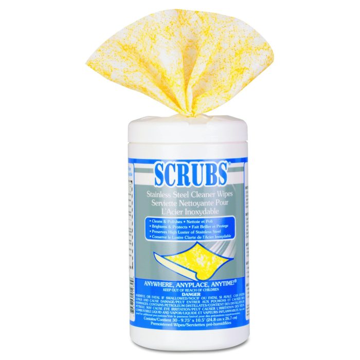 194245 Stainless Steel Cleaner Towels, 1-Ply, 9.75 x 10.5, Lemon Scent, 30/Canister - Image 1