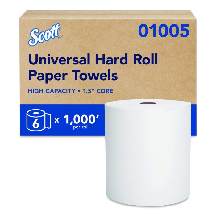 15162982 Essential High Capacity Hard Roll Towels for Business, 1-Ply, 8" x 1,000 ft, 1.5" Core, Recycled, White, 6 Rolls/Carton - Image 1
