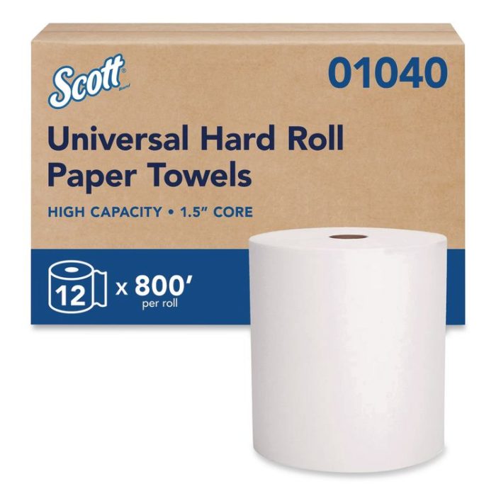 15178752 Essential Hard Roll Towels for Business, Absorbency Pockets, 1-Ply, 8" x 800 ft, 1.5" Core, White, 12 Rolls/Carton - Image 1
