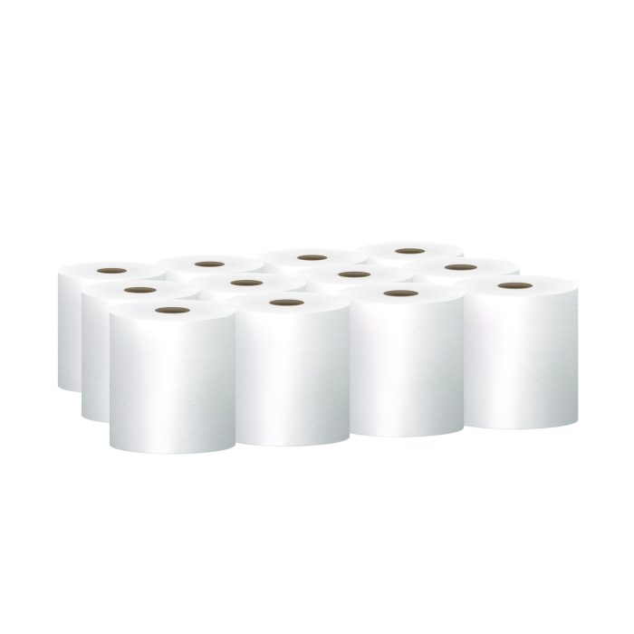 15178754 Essential 100% Recycled Fiber Hard Roll Towel, 1-Ply, 8" x 800 ft, 1.5" Core, White, 12 Rolls/Carton - Image 1