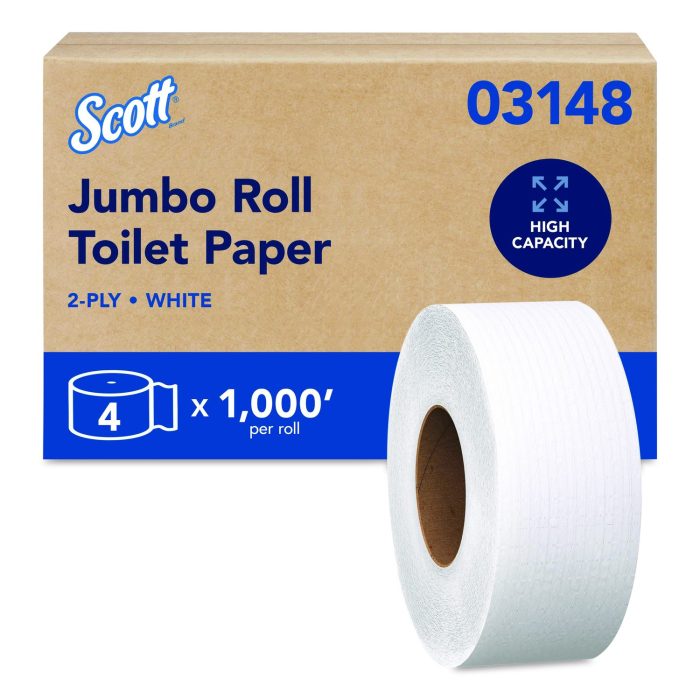 15163015 Essential JRT Jumbo Roll Bathroom Tissue, Septic Safe, 2-Ply, 3.55" x 1,000 ft, White, 4 Rolls/Carton - Image 1