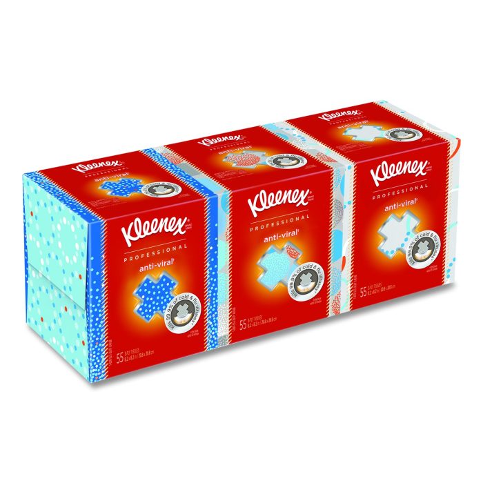 898568 Boutique Anti-Viral Facial Tissue, Pop-Up Box, 3-Ply, White, 55 Sheets/Box, 3 Boxes/Pack - Image 1