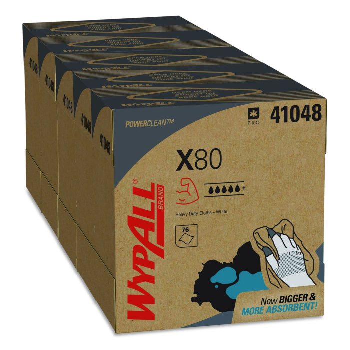 15176935 Power Clean X80 Cloths, HYDROKNIT, POP-UP Box, 8.34 x 16.8, White, 76/Box, 5 Boxes/Carton - Image 1