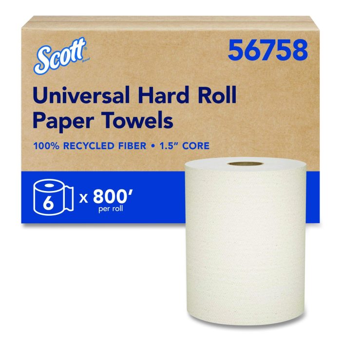 15163999 Essential 100% Recycled Fiber Hard Roll Towel, 1-Ply, 8" x 800 ft, 1.5" Core, Brown, 6 Rolls/Carton - Image 1