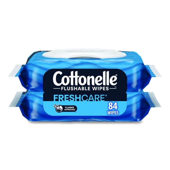 881357 Fresh Care Flushable Cleansing Cloths, 1-Ply, 3.73 x 5.5, White, 84/Pack - Image 1