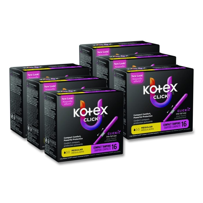 15157466 U by Kotex Click Compact Tampons, Regular Absorbency, 16/Pack, 8 Packs/Carton - Image 1