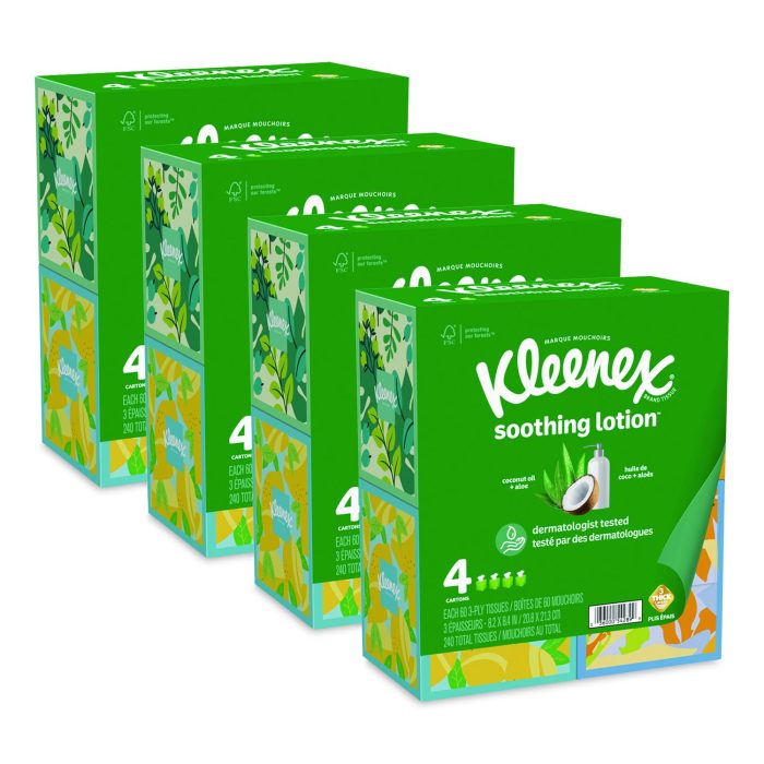15182526 Soothing Lotion Facial Tissue, 3-Ply, White, 60 Sheets/Box, 4 Boxes/Pack, 8 Packs/Carton - Image 1