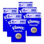 Ultra Soft Facial Tissue, 3-Ply, White, 120 Sheets/Box, 4 Boxes/Pack, 6 Packs/Carton