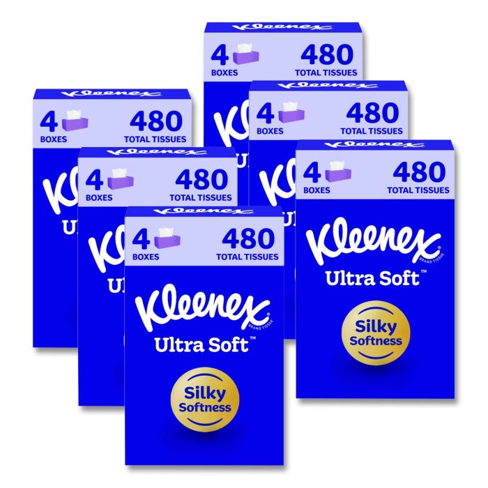 15182554 Ultra Soft Facial Tissue, 3-Ply, White, 120 Sheets/Box, 4 Boxes/Pack, 6 Packs/Carton - Image 1