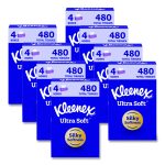 Ultra Soft Facial Tissue, 3-Ply, White, 120 Sheets/Box, 4 Boxes/Pack, 8 Packs/Carton