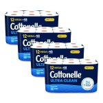 Ultra CleanCare Toilet Paper, Strong Bath Tissue, Septic Safe, 1-Ply, White, 284 Sheets/Roll, 12 Rolls/Pack, 4 Packs/Carton