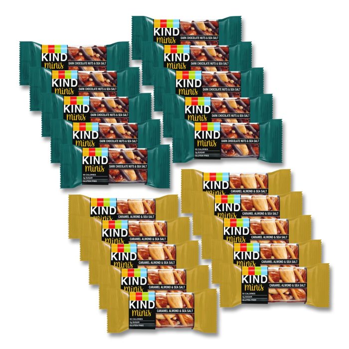 15169567 Minis, Dark Chocolate Nuts and Sea Salt/Caramel Almond and Sea Salt, 0.7 oz Bar, 20/Pack - Image 1